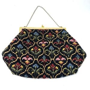 Vintage Woven Floral Black Purse..
